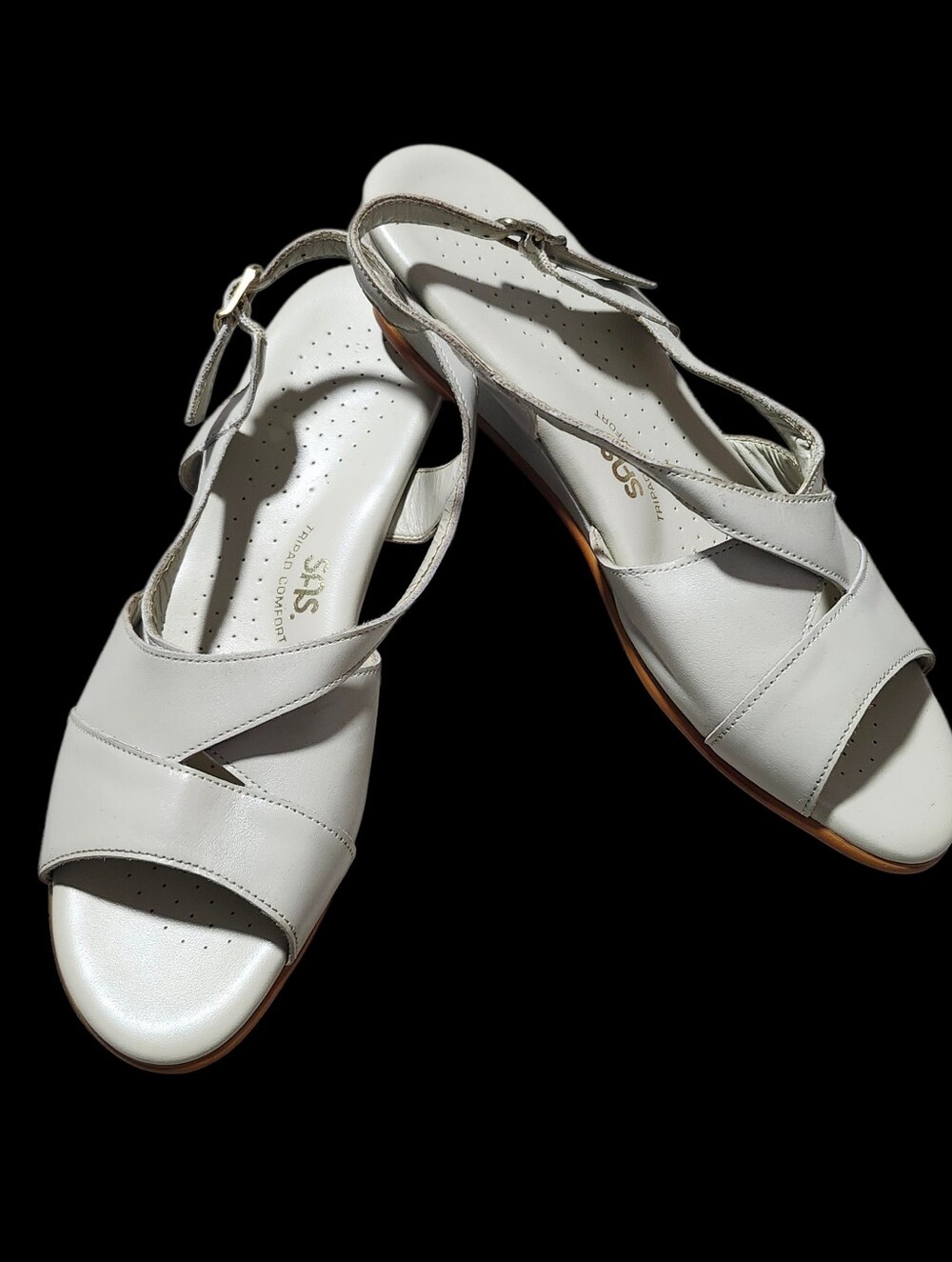 SAS Caress Dress Sandal Leather Wedge Bone Comfort Crisscross Women's Size 11